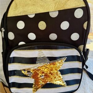 Gold and Black Polka Dot Backpack with Sequin Star